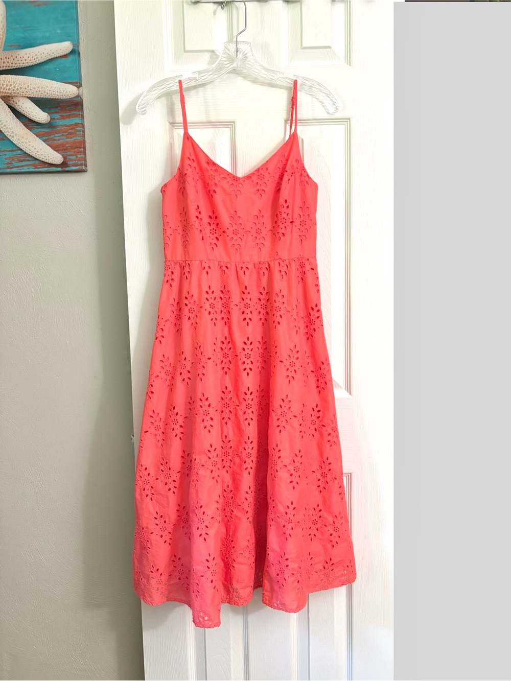 Old Navy Coral Eyelet Midi Dress with Spaghetti Straps